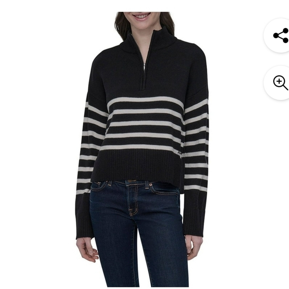 (Ew)DKNY Womens Striped Quater Zip Sweater